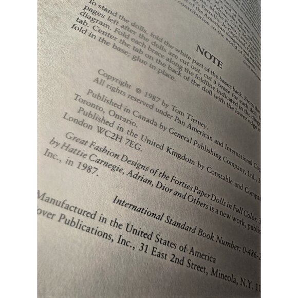 Great Fashion Designs Of The Forties Paper Dolls In Full Color By Tom Tierney - Picture 4 of 5